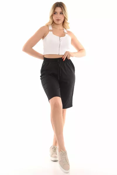 شورت كابري أسود واسع للجنسين، مريح يومي