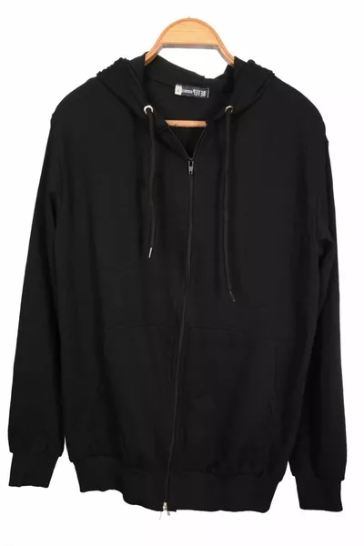 Felpa cardigan grigia basic unisex in maglina sottile con cappuccio, zip e tasche