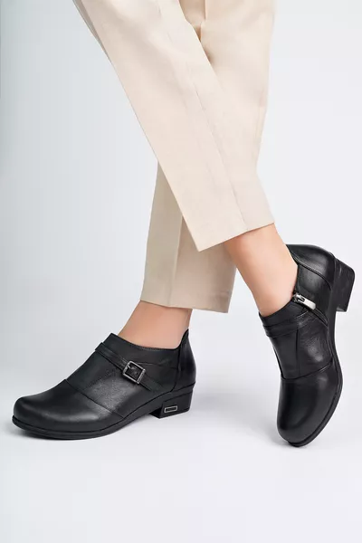 Chaussures décontractées pour femmes en cuir véritable noir 