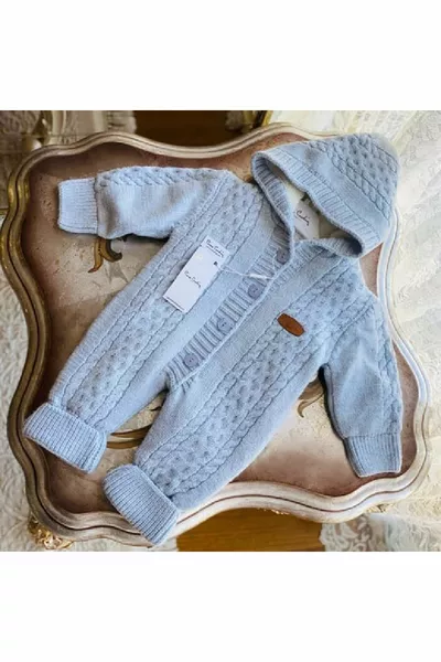 Welsoft gevoerde gebreide winterbabypak, unisex met bontpluche vulling