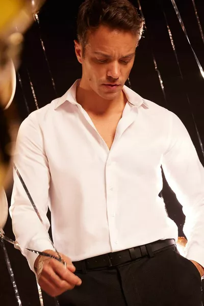 Slim Fit Polo Collar Poplin Long Sleeve Cotton Shirt