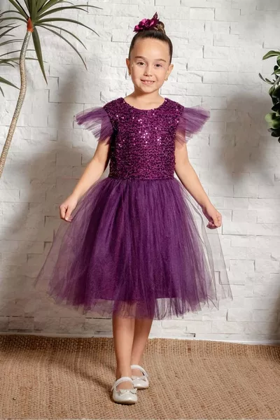 فستان بنات من التُل KPL  لون بنفسجي غامق