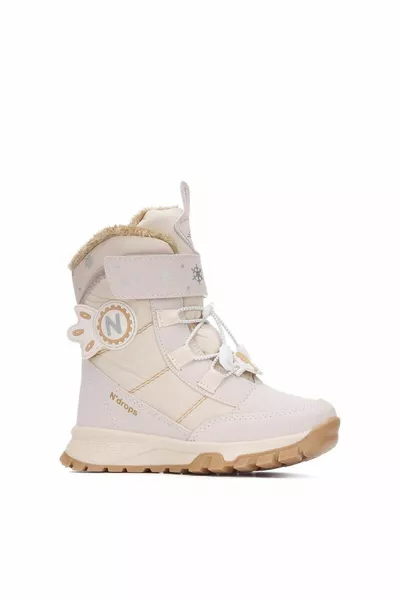 Устойчиви, водоустойчиви, ортопедични, с лепенка, бежови детски зимни ботуши за момиче