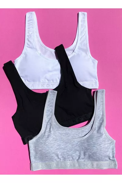 Herausnehmbare Polster 3er-Pack schwarze, graue und weiße Baumwoll-Sport-BHs
