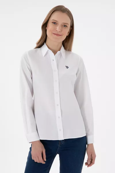 Damen Weißes Langarm-Basichemd 