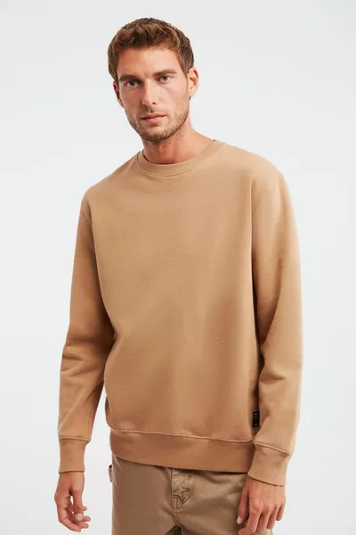 Travis Men's Soft Fabric Regular Fit Crew Neck Brown Sweatshirt
