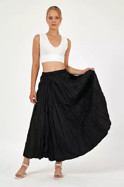 تنورة ماكسي أنيقة سوداء مطوية للنساء 🔥 لا حاجة للكي، لا مشاكل! ( سم - مقاس )