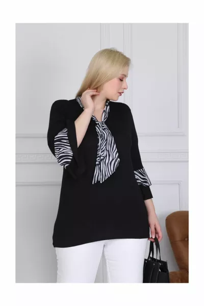 Black Zebra Chiffon Flared Ruffle Blouse