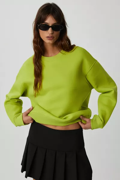 VANELTINA Sweat-shirt Femme en Coton Bio Polaire à l'Intérieur, 3 Fils, Oversize, Col Rond Basique, Vert Pistache