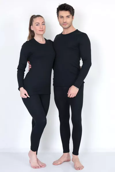 Ensemble thermique en coton unisexe | Ensemble haut et bas doublé polaire