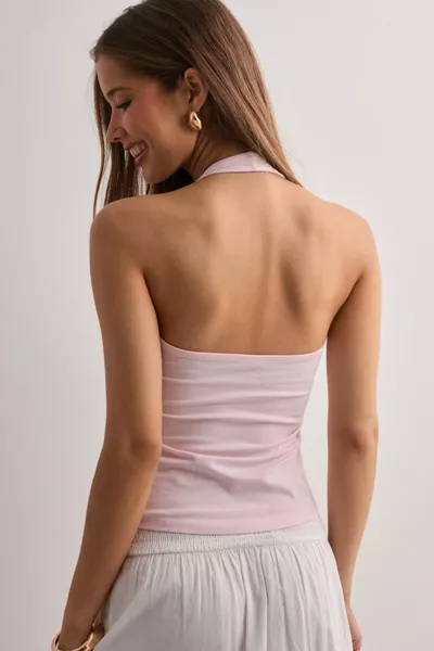 Body court à col halter rose