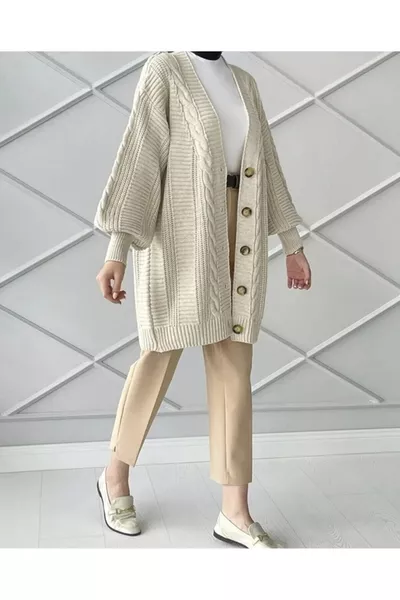 Cardigan in maglia con motivo a trecce