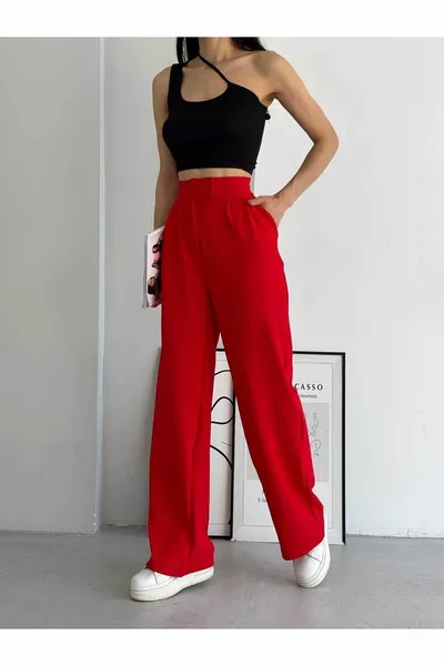 بنطال بالازو مطوي بأزرار لاصقة