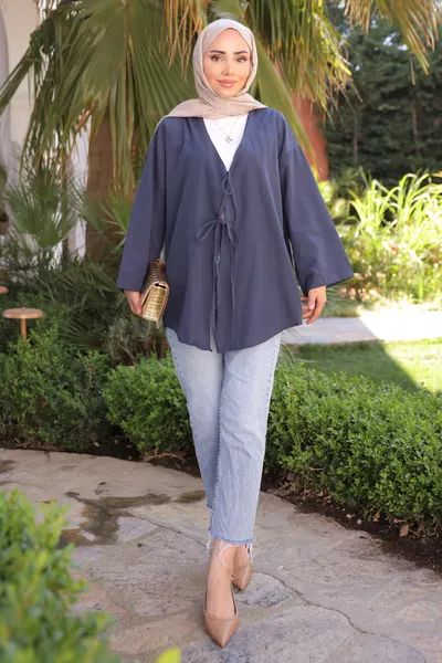 Navy Front-Tie Kimono