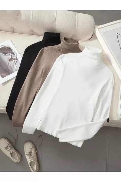 Turtleneck Sweater 3-Piece Ready Pack Seasonal Essential Cotton Ribbed Slim Fit