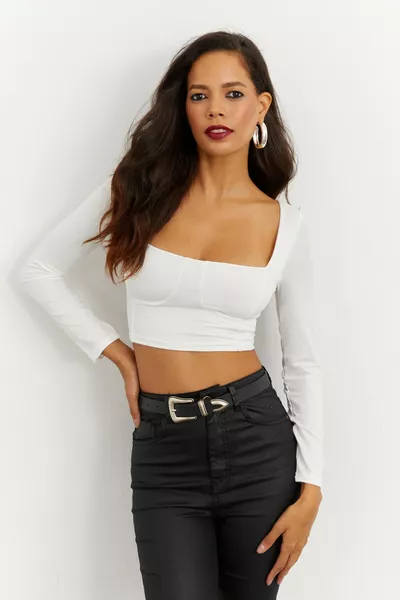 Women's White Square Neck Crop Top 