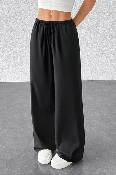 Damen Schwarze Hochtaillierte Zwei-Lagen Weite Palazzo Jogginghose