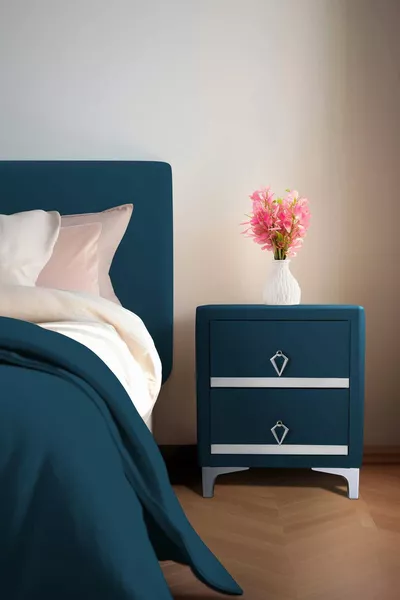 خزانة جانبية فضية مزدوجة الخط، ذات درجين