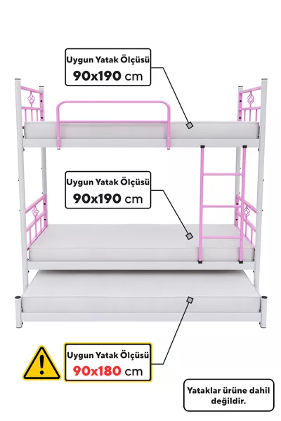 Cocoon Loft Bed with Trundle Mattress Compatible, 3-Person Light Pink Metal Bunk Bed