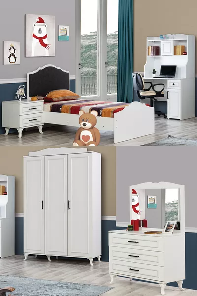 Комплект за детска стая Melis Genç Гардероб Легло Писалище Скрин Нощно шкафче
