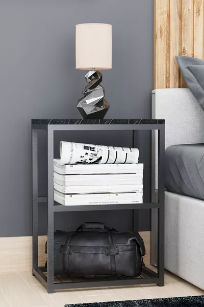 Декоративная тумба с металлическими ножками и проволочными полками