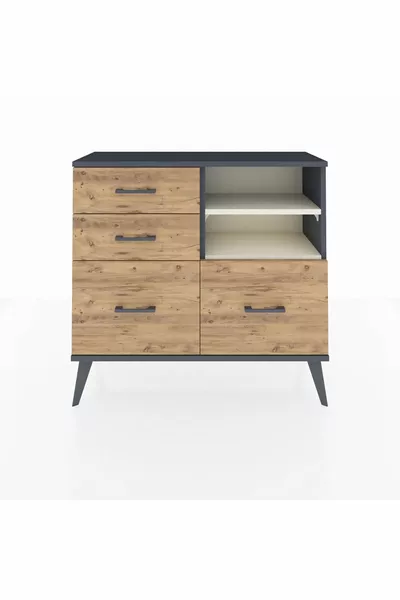 Arges Dresser 2 Shelves 4 Drawers Anthracite-Pebble/ Pine