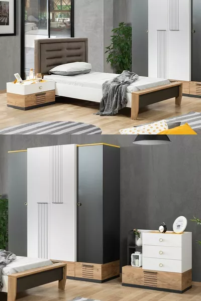 Молодежная комната Relax - шкаф с 4 дверцами, кровать, тумбочка, комод