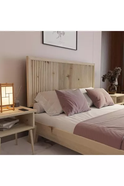 Alaz Model Natural Wood Single Headboard (VERTICAL)