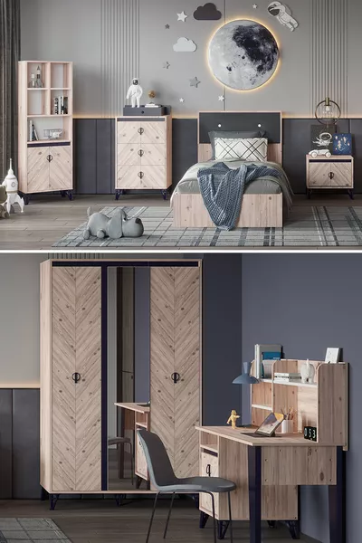 Arda Genç & Ensemble Chambre d'Enfant Pin Atlantique / Bleu Foncé