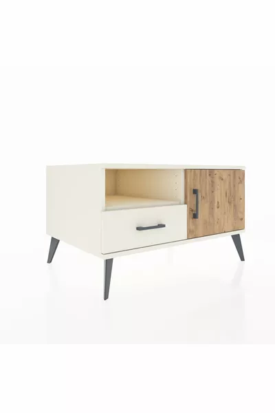 خزانة كرونوس ذات رفين ودرج واحد وباب واحد، لون حجر القمر/الصنوبر