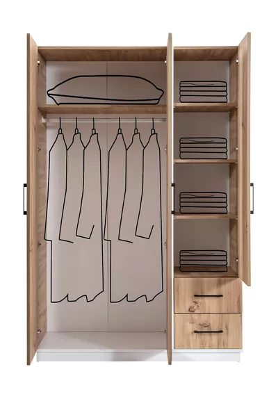 Youth Room Efes 3-Door Wardrobe, Bed, Dresser, Nightstand Walnut Cream