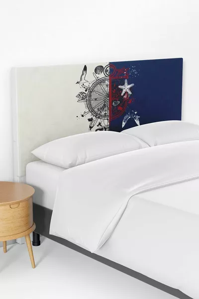 İki Renkli Denizci Desenli Çocuk Odası Yatak Baza Başlık Kılıfı 