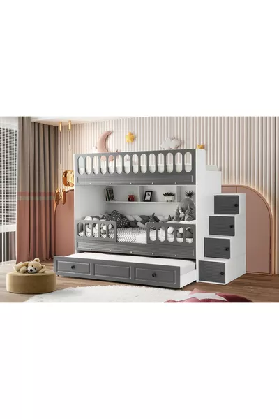 Rolluik Bunkbed met Zuigfunctie, Stalen Ondersteuning, Membrane Bekleding 100% MDF