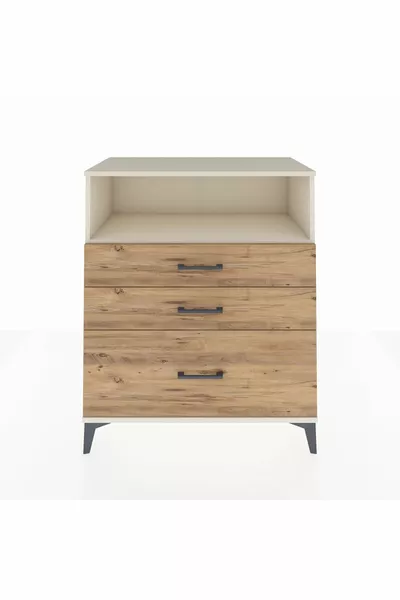 خزانة هايبرين بأرفف واحدة وثلاثة أدراج، لون حجر القمر والصنوبر