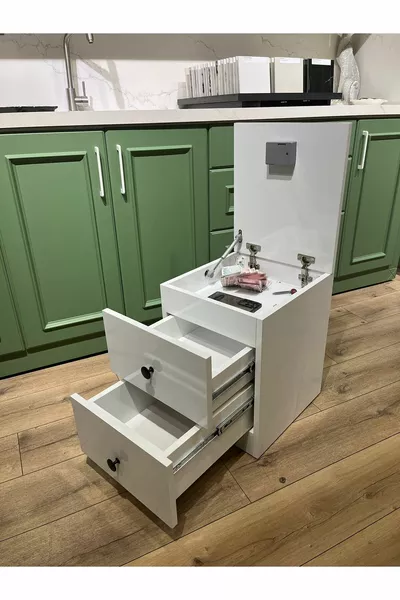 Table de chevet à deux tiroirs avec compartiment secret et carte NFC