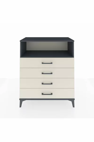 Comò Hyperion con Singolo Ripiano e 4 Cassetti Antracite-Pietra di Luna