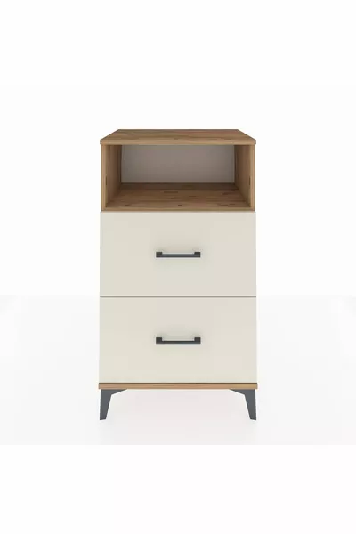 خزانة جانبية هيفريون بطابق واحد ودرجين من خشب الصنوبر والرخام العشبي