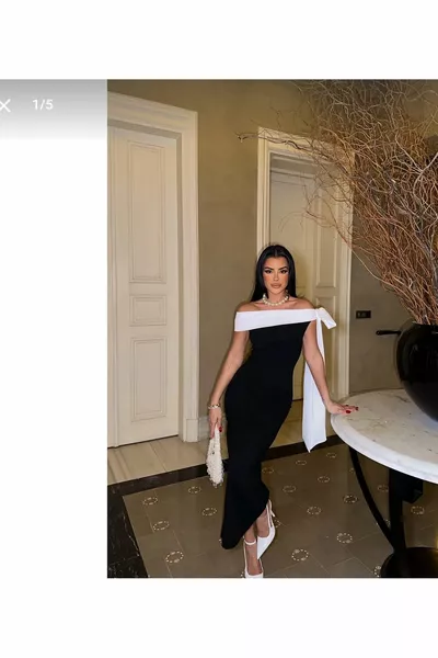 Esnek Kumaş Çift Renk Elbise  