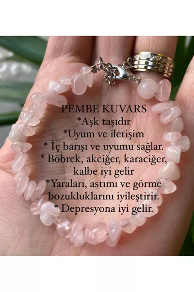 Pembe kuvars el yapımı doğaltaş kırıktaş bileklik