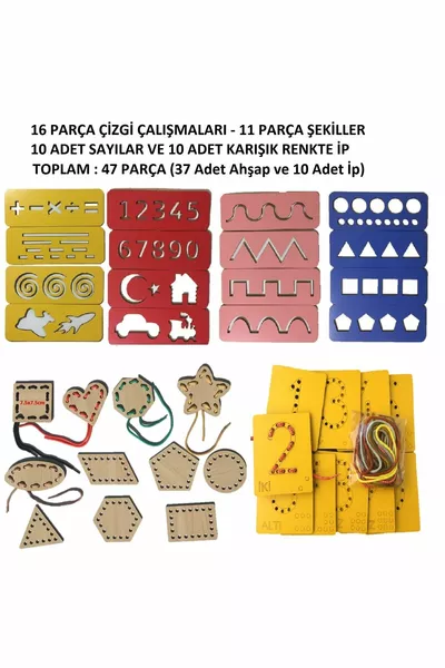 Exercices éducatifs en bois, compter et formes, enfilage de cordes pour développer la motricité manuelle