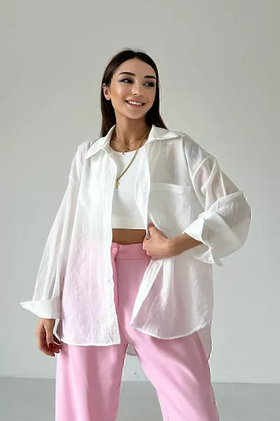 Neue Saison Oversize Damen Leinenhemd