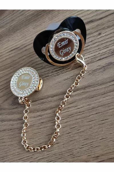 مجموعة مصاصة أطفال من السيليكون بحجر الزركون وتسمية طلاء (0-6 أشهر)