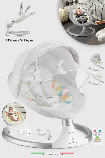 سرير نوم كهربائي أوتوماتيكي متأرجح للأطفال بلون رمادي فاتح وأبيض