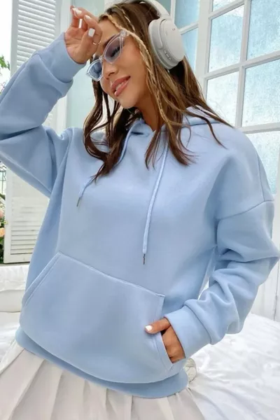سويت شيرت بغطاء رأس oversized مطبوع عليه عبارة 'حب نفسك' من قماش شاردون 3 خيوط % قطن