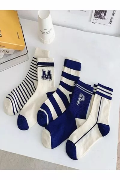 طقم جوارب عطرية غير محددة الجنس بنقشة مخطط أزرق، اقتصادي مكون من 5 قطع