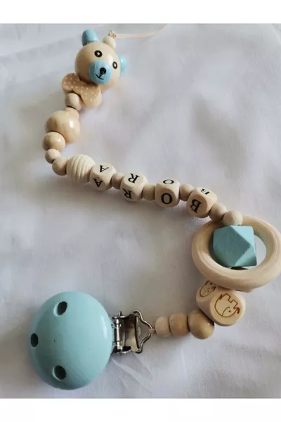 % سلسلة مصاصة للرضع مخصصة بالاسم مصنوعة من الخشب الطبيعي