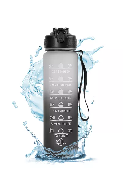 Borraccia Motivazionale Nera ml, A Prova di Perdite, Sport, Scuola, Ufficio e Uso Quotidiano