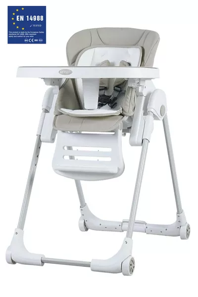 Детски стол за хранене Lucca с асансьор и колела с двойна тава