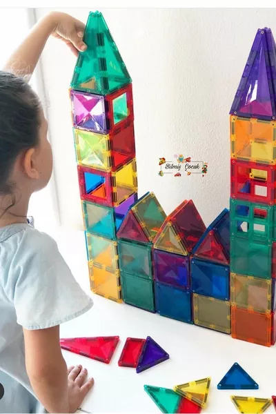 قطع اللعب المغناطيسية الممغنطة مع مسامير لبناء 1 سيارة (قطعة) Magnetic Tiles