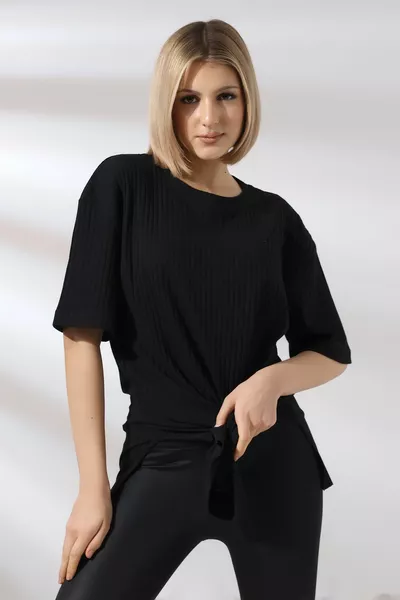 تي شيرت تونيك كبير الحجم  أسود